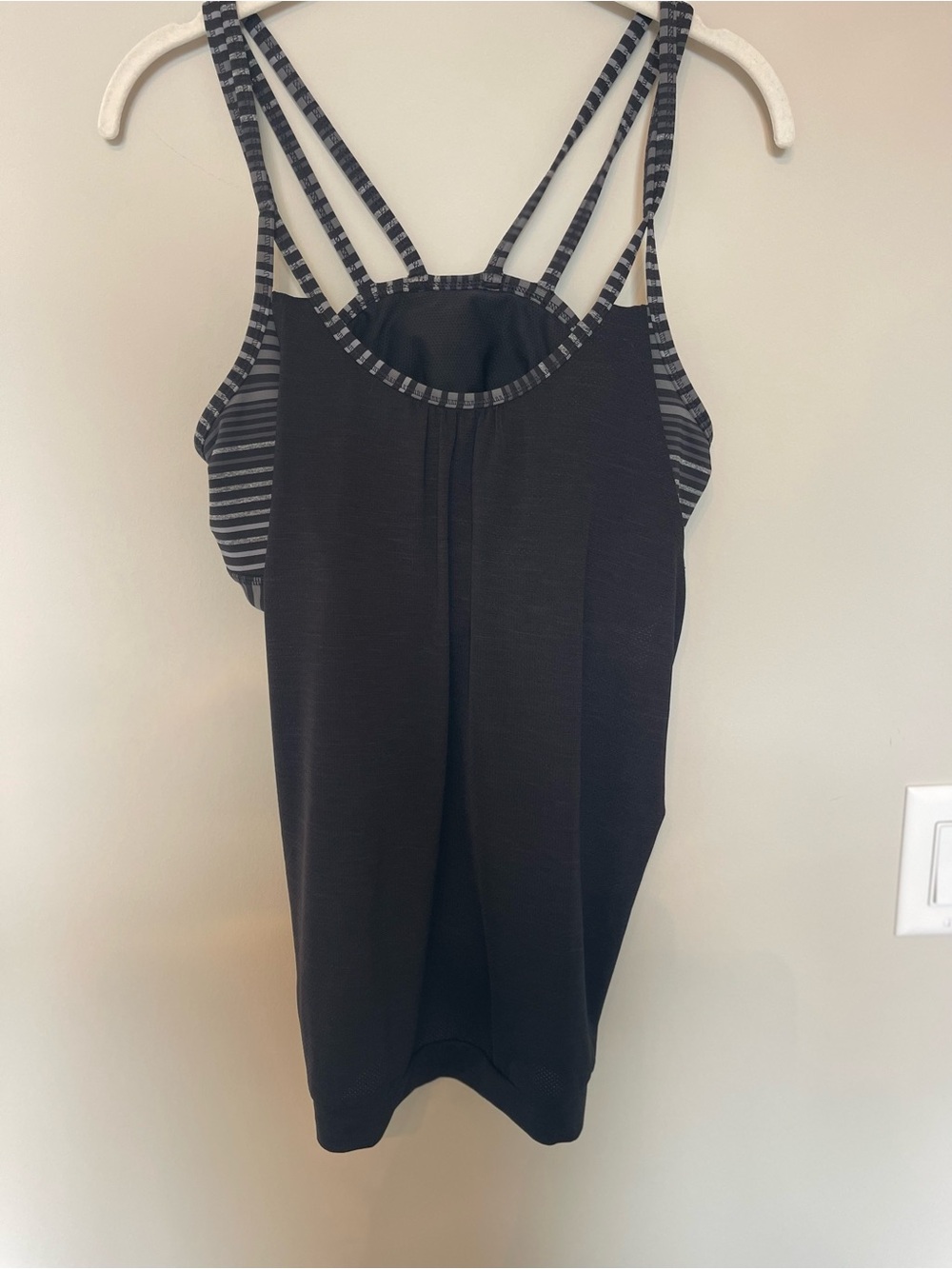 Athleta Black Strappy Tank with Gray Stripe Accents
